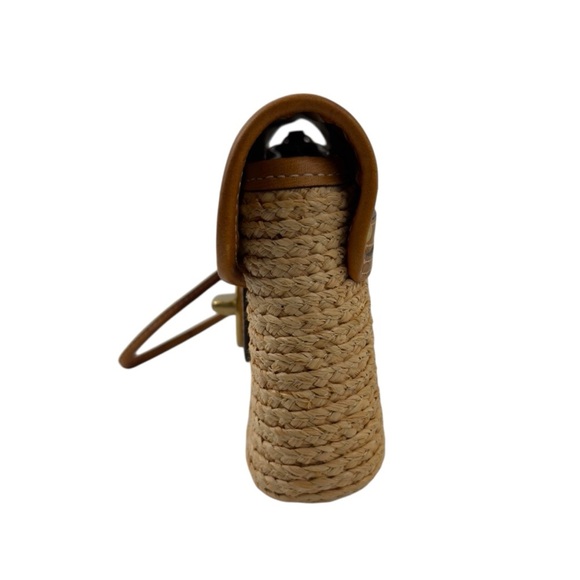 Coach Straw Summertime Clutch Wristlet Bag Natural Leather Trim Turnlock Coastal - Picture 4 of 16